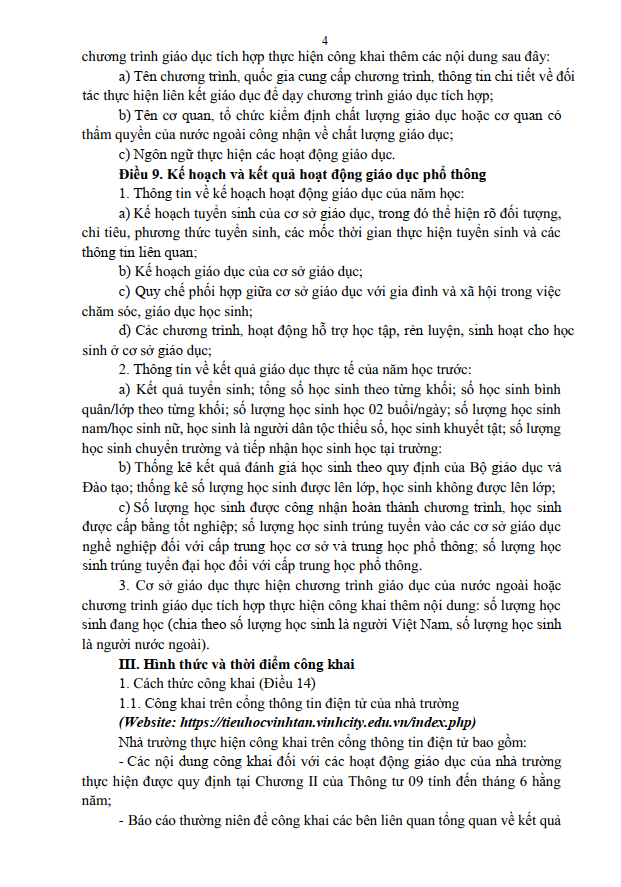 KẾ HOẠCH CÔNG KHAI THEO TT 09 NH 25 26 T4