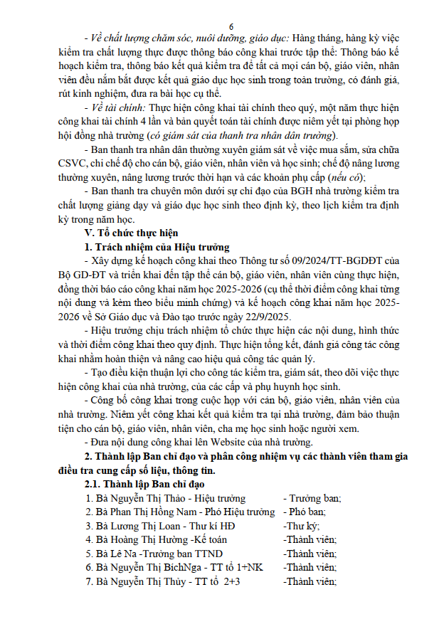 KẾ HOẠCH CÔNG KHAI THEO TT 09 NH 25 26 T6