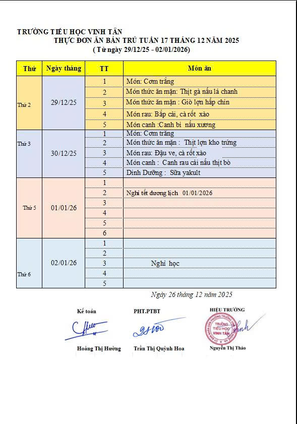 Tuần ăn bán trú 17