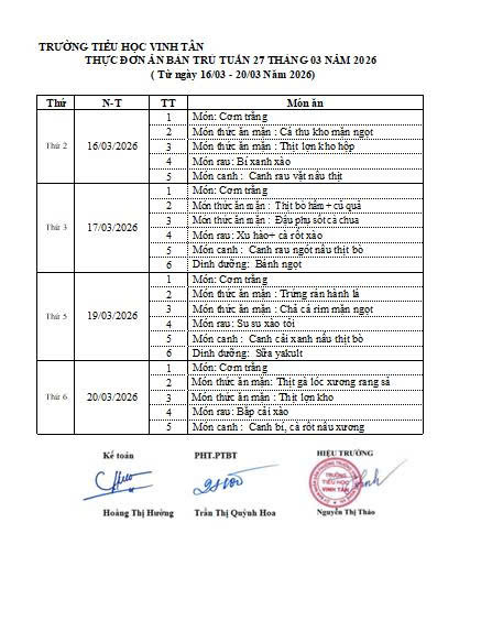 Thực đơn ăn bán trú tuấn 27