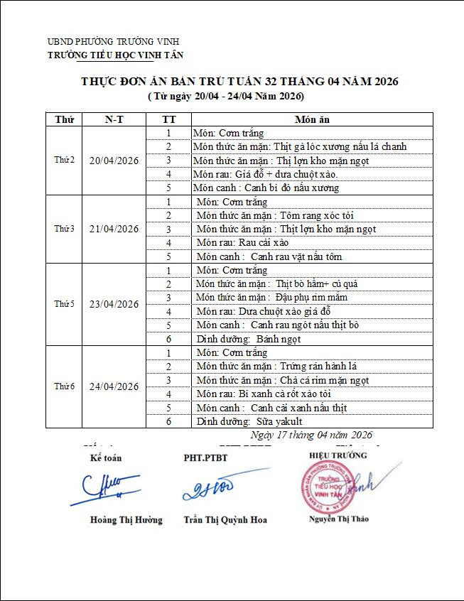 THỰC ĐƠN THỰC TUẦN 32