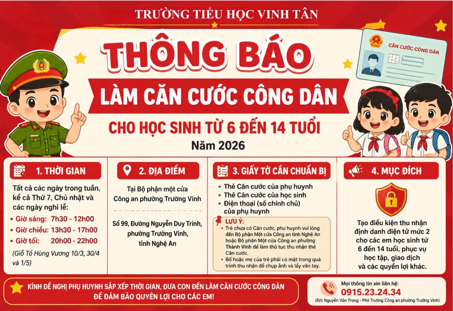 THÔNG BÁO QUAN TRỌNG TỚI PHỤ HUYNH HỌC SINH